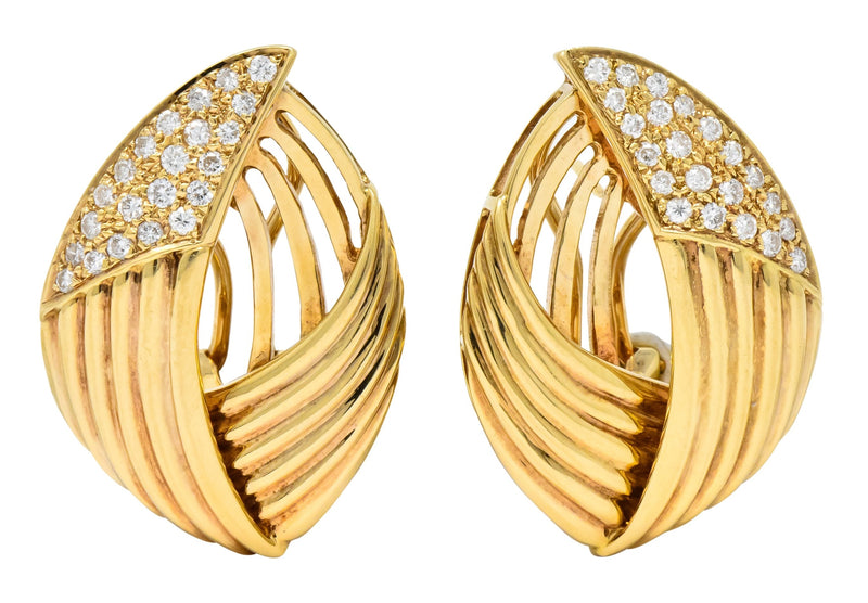 Contemporary 1.00 CTW Diamond 18 Karat Gold Earrings - Wilson's Estate Jewelry