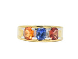 Contemporary 1.80 CTW Tri-Color Sapphire Diamond 18 Karat Gold Unisex Ring Wilson's Estate Jewelry