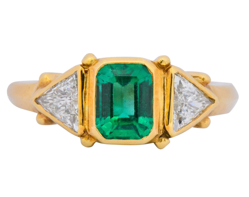 Contemporary 1.90 CTW Emerald Diamond 18 Karat Gold Ring Wilson's Estate Jewelry