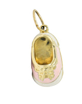 Contemporary 14 Karat Gold Pink Cream Enamel Saddle Shoe Charm Wilson's Estate Jewelry