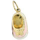 Contemporary 14 Karat Gold Pink Cream Enamel Saddle Shoe Charm Wilson's Estate Jewelry