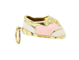 Contemporary 14 Karat Gold Pink Cream Enamel Saddle Shoe Charm Wilson's Estate Jewelry