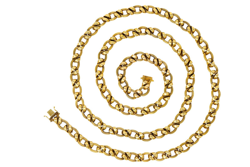 Contemporary 14 Karat Yellow Gold Twisted Link Long Chain Necklace - Wilson's Estate Jewelry