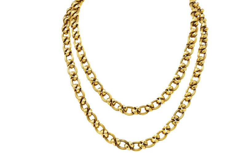 Contemporary 14 Karat Yellow Gold Twisted Link Long Chain Necklace - Wilson's Estate Jewelry