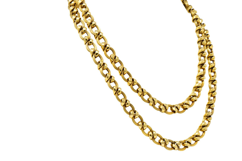 Contemporary 14 Karat Yellow Gold Twisted Link Long Chain Necklace - Wilson's Estate Jewelry