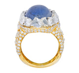 Contemporary 17.00 CTW Sapphire Diamond 18 Karat Gold Cluster Cocktail Ring - Wilson's Estate Jewelry