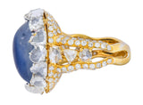 Contemporary 17.00 CTW Sapphire Diamond 18 Karat Gold Cluster Cocktail Ring - Wilson's Estate Jewelry