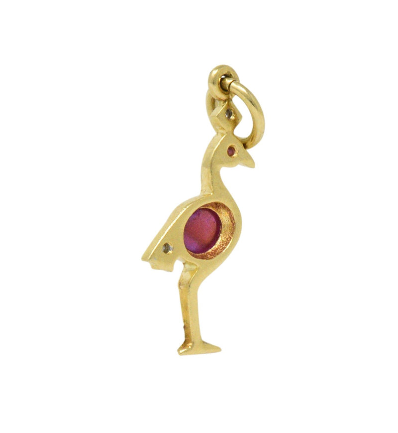 Contemporary 1980's Ruby Diamond 18 Karat Flamingo Gold Charm Wilson's Estate Jewelry