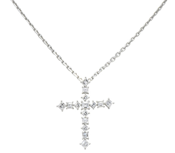 Contemporary 2.69 CTW Diamond 18 Karat White Gold Cross Pendant Necklace Wilson's Estate Jewelry
