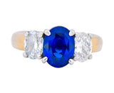 Contemporary 3.94 CTW Diamond Sapphire Platinum 14 Karat Gold Three Stone Ring GIA - Wilson's Estate Jewelry