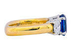 Contemporary 3.94 CTW Diamond Sapphire Platinum 14 Karat Gold Three Stone Ring GIA - Wilson's Estate Jewelry