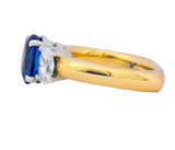 Contemporary 3.94 CTW Diamond Sapphire Platinum 14 Karat Gold Three Stone Ring GIA - Wilson's Estate Jewelry