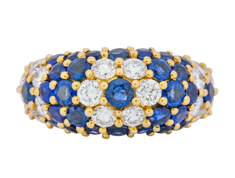 Contemporary 5.06 CTW Sapphire Diamond 18 Karat Gold Bombay Floral Band Ring - Wilson's Estate Jewelry
