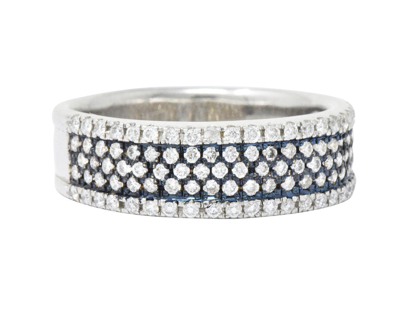 Contemporary 1.11 CTW Pave Diamond Platinum 18 Karat White Gold Blue Rhodium Band Ring Wilson's Estate Jewelry