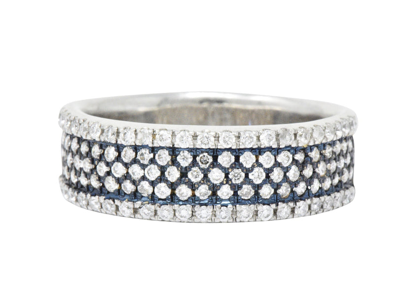 Contemporary 1.11 CTW Pave Diamond Platinum 18 Karat White Gold Blue Rhodium Band Ring Wilson's Estate Jewelry