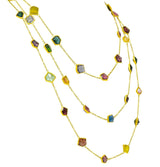 Contemporary Fancy Colored Tourmaline 18 Karat Yellow Gold Long Station Necklace - Wilson's Estate Jewelry