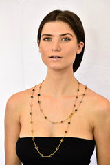 Contemporary Fancy Colored Tourmaline 18 Karat Yellow Gold Long Station Necklace - Wilson's Estate Jewelry
