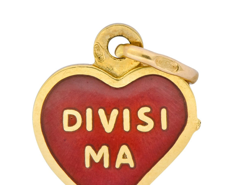 Contemporary Red Enamel 18 Karat Gold Sempre Uniti Heart Charm - Wilson's Estate Jewelry