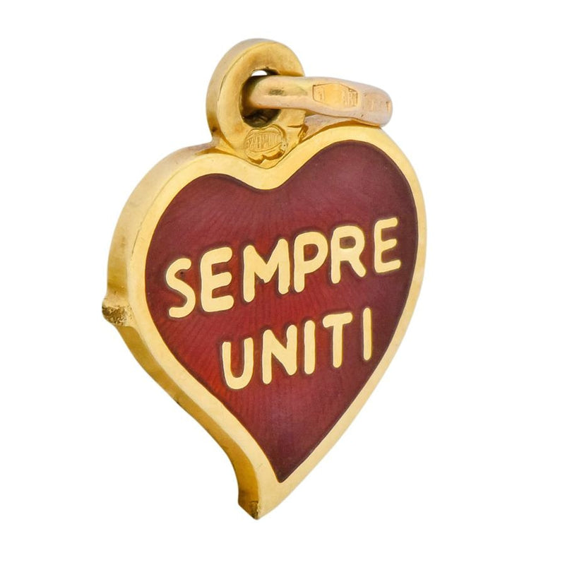 Contemporary Red Enamel 18 Karat Gold Sempre Uniti Heart Charm - Wilson's Estate Jewelry