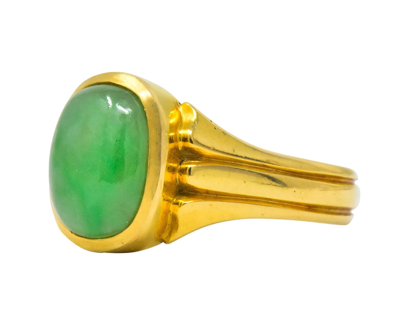 D & F Victorian Jadeite Jade 18 Karat Gold Unisex Ring GIA Wilson's Estate Jewelry