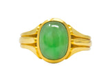 D & F Victorian Jadeite Jade 18 Karat Gold Unisex Ring GIA Wilson's Estate Jewelry
