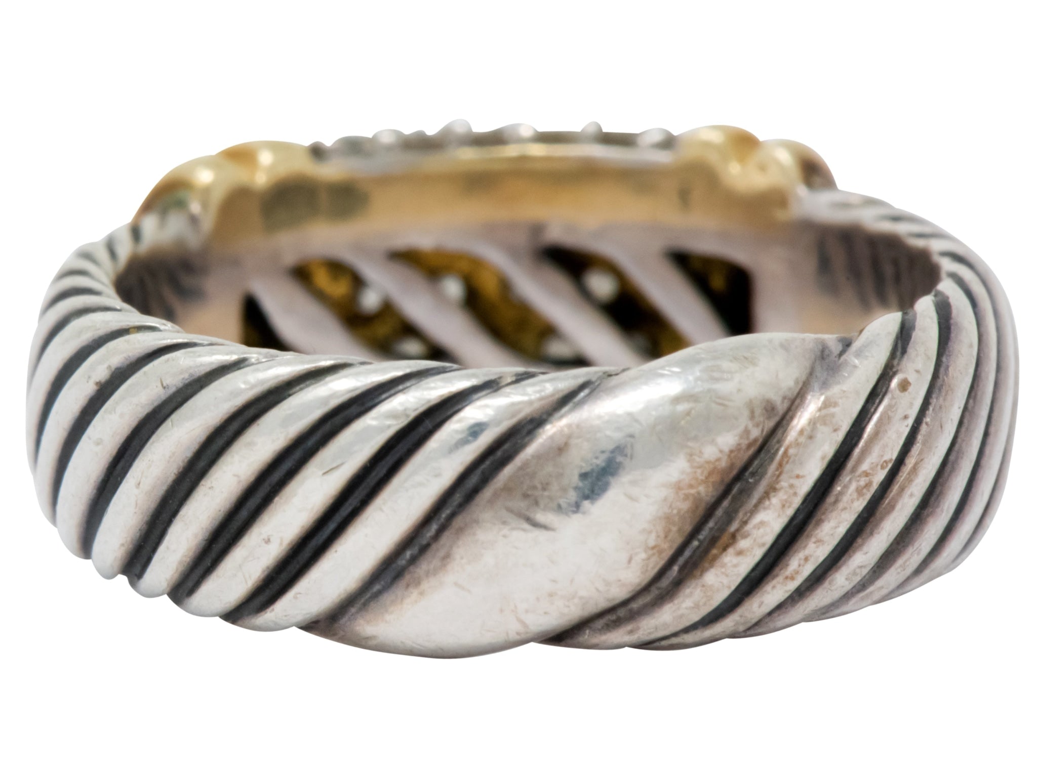 David Yurman 0.64 CTW Diamond 18 Karat Gold Sterling Silver Metro Ring - Wilson's Estate Jewelry