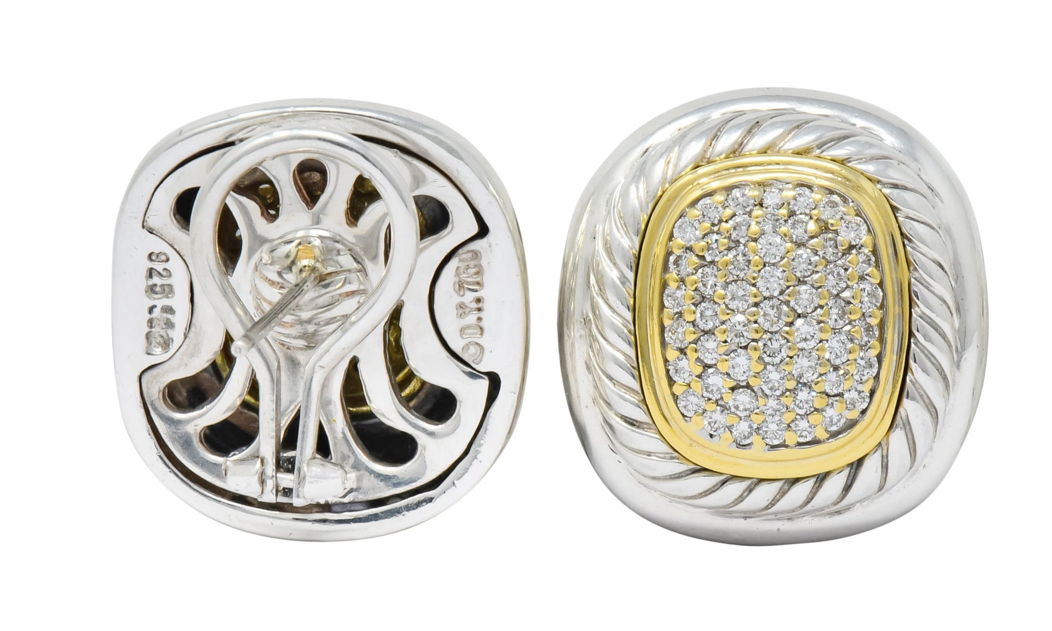 David Yurman 1.25 CTW Diamond Sterling Silver 18 Karat Gold Pave Earrings - Wilson's Estate Jewelry