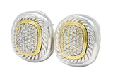 David Yurman 1.25 CTW Diamond Sterling Silver 18 Karat Gold Pave Earrings - Wilson's Estate Jewelry