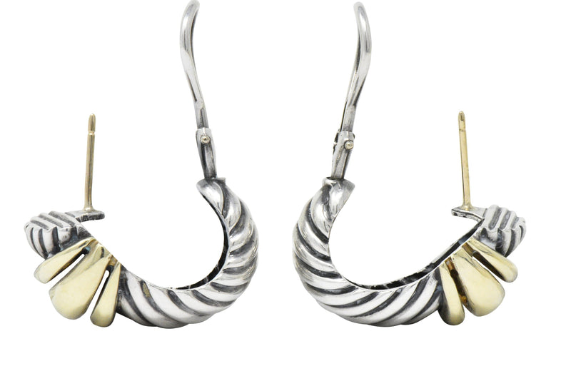 David Yurman 14 Karat Gold Sterling Silver Cable Twist Earrings Wilson's Estate Jewelry