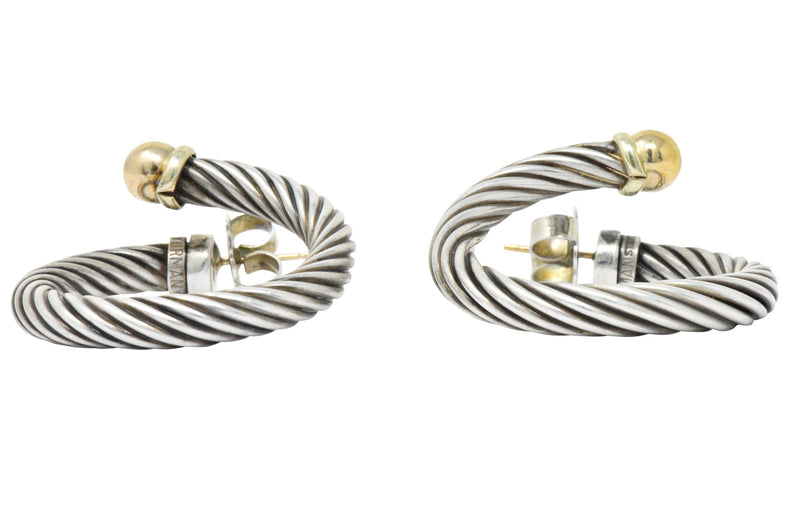 David Yurman 14 Karat Gold Sterling Silver Twisted Cable Torque Hoop Earrings Wilson's Estate Jewelry