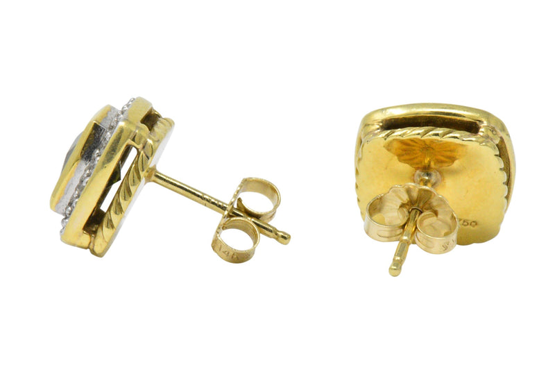 David Yurman 4.80 CTW Diamond Tourmaline 18 Karat Two-Tone Gold Albion Stud Earrings Wilson's Estate Jewelry