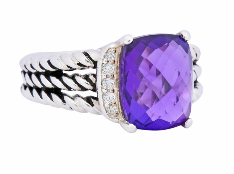 David Yurman Amethyst Diamond Sterling Silver Wheaton Ring - Wilson's Estate Jewelry