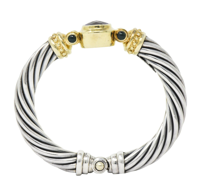 David Yurman Amethyst Green Onyx Sterling Silver 14 Karat Gold Cable Bracelet Wilson's Estate Jewelry