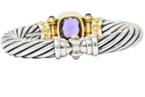 David Yurman Amethyst Green Onyx Sterling Silver 14 Karat Gold Cable Bracelet Wilson's Estate Jewelry