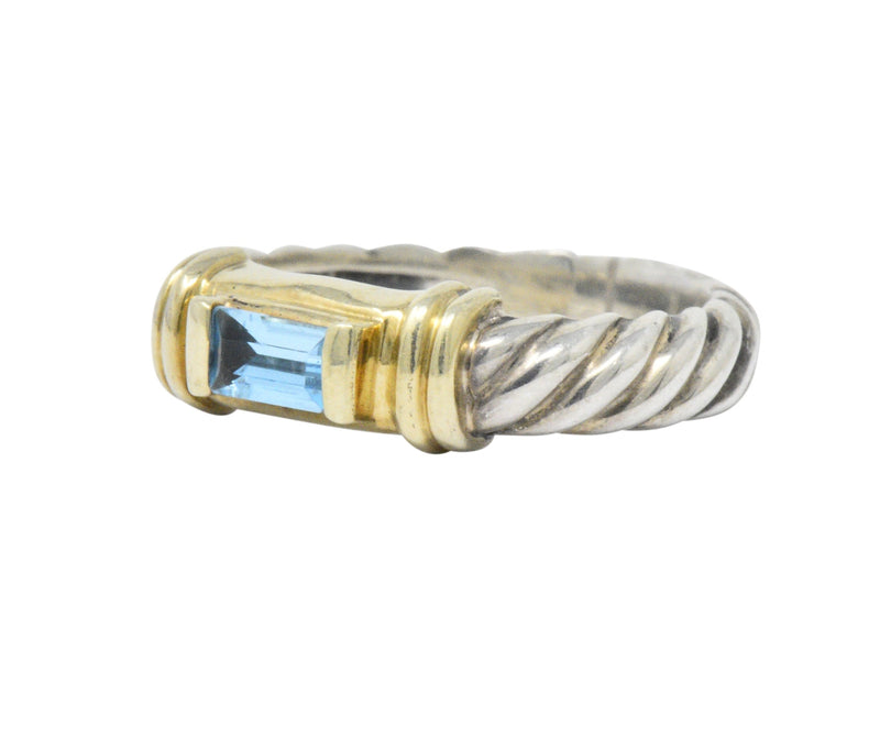 David Yurman Blue Topaz 14 Karat Gold Sterling Silver Metro Ring Wilson's Estate Jewelry