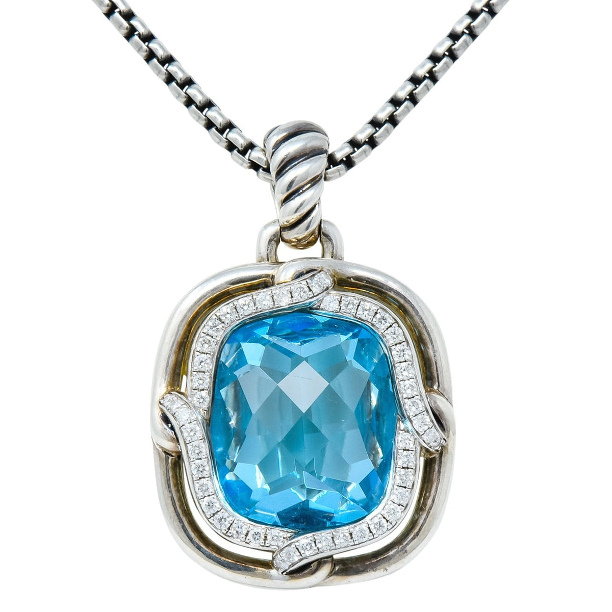 David Yurman Blue Topaz Diamond Sterling Silver 14 Karat Gold