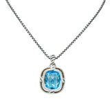 David Yurman Blue Topaz Diamond Sterling Silver 14 Karat Gold Labyrinth Enhancer Necklace - Wilson's Estate Jewelry