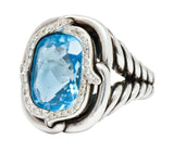 David Yurman Blue Topaz Diamond Sterling Silver 14 Karat Gold Labyrinth Ring - Wilson's Estate Jewelry