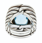 David Yurman Blue Topaz Diamond Sterling Silver 14 Karat Gold Labyrinth Ring - Wilson's Estate Jewelry