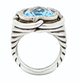 David Yurman Blue Topaz Diamond Sterling Silver 14 Karat Gold Labyrinth Ring - Wilson's Estate Jewelry
