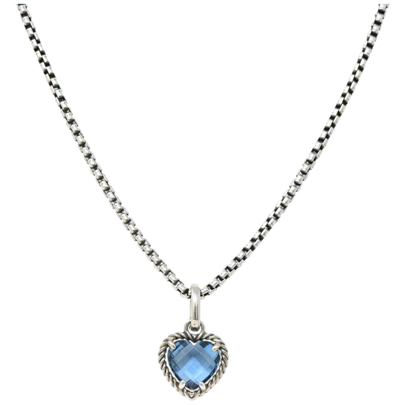 David Yurman Blue Topaz Heart Sterling Silver Pendant Necklace Wilson's Estate Jewelry