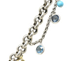 David Yurman Blue Topaz Pearl Turquoise 18 Karat Yellow Gold Sterling Silver Necklace Wilson's Estate Jewelry