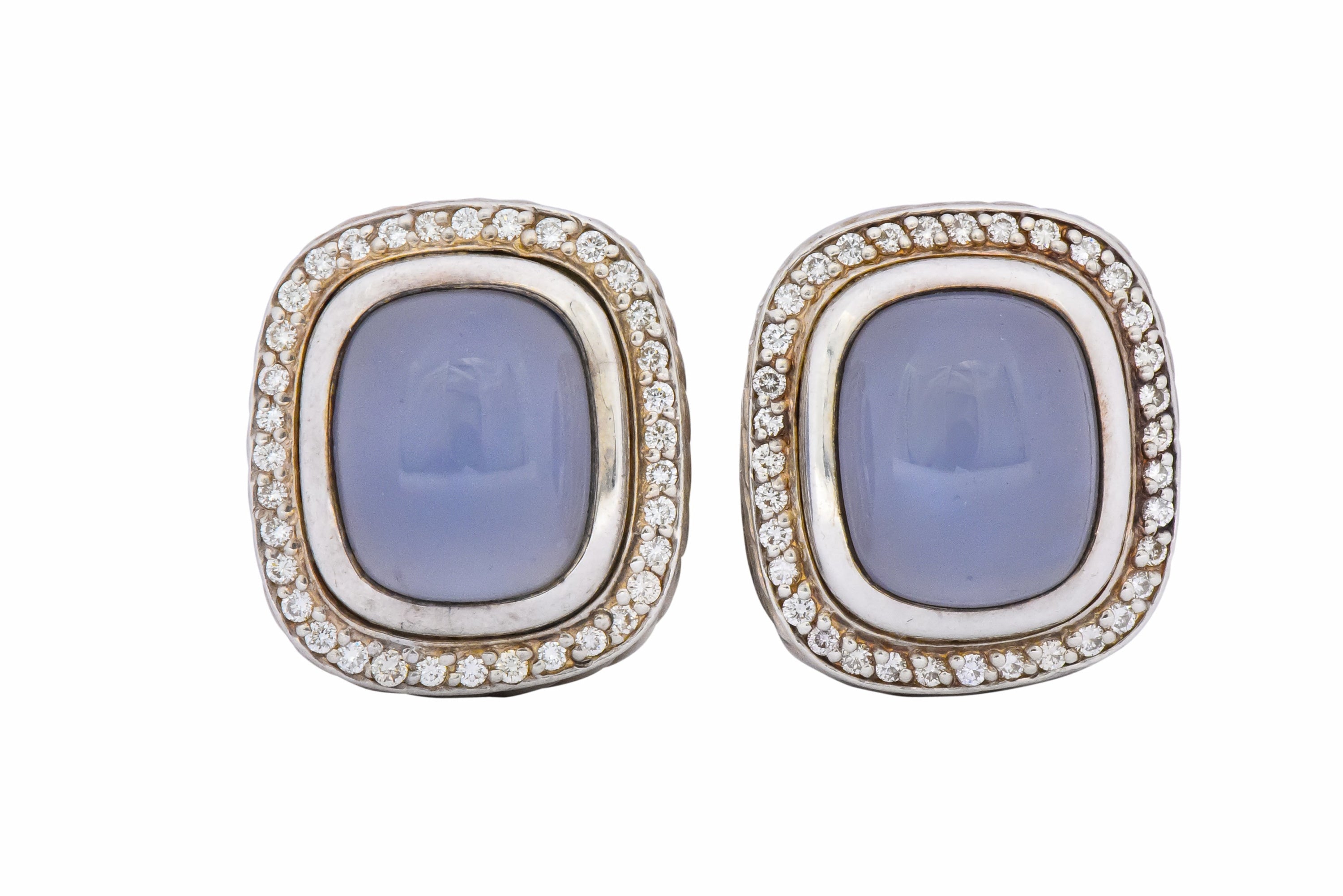 David Yurman Chalcedony 0.70 CTW Diamond Sterling Silver Earrings Wilson's Estate Jewelry