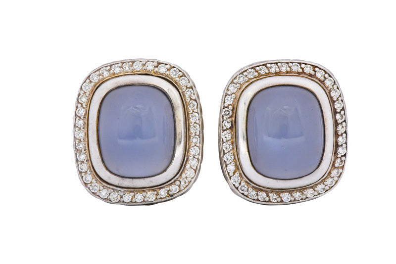 David Yurman Chalcedony 0.70 CTW Diamond Sterling Silver Earrings Wilson's Estate Jewelry