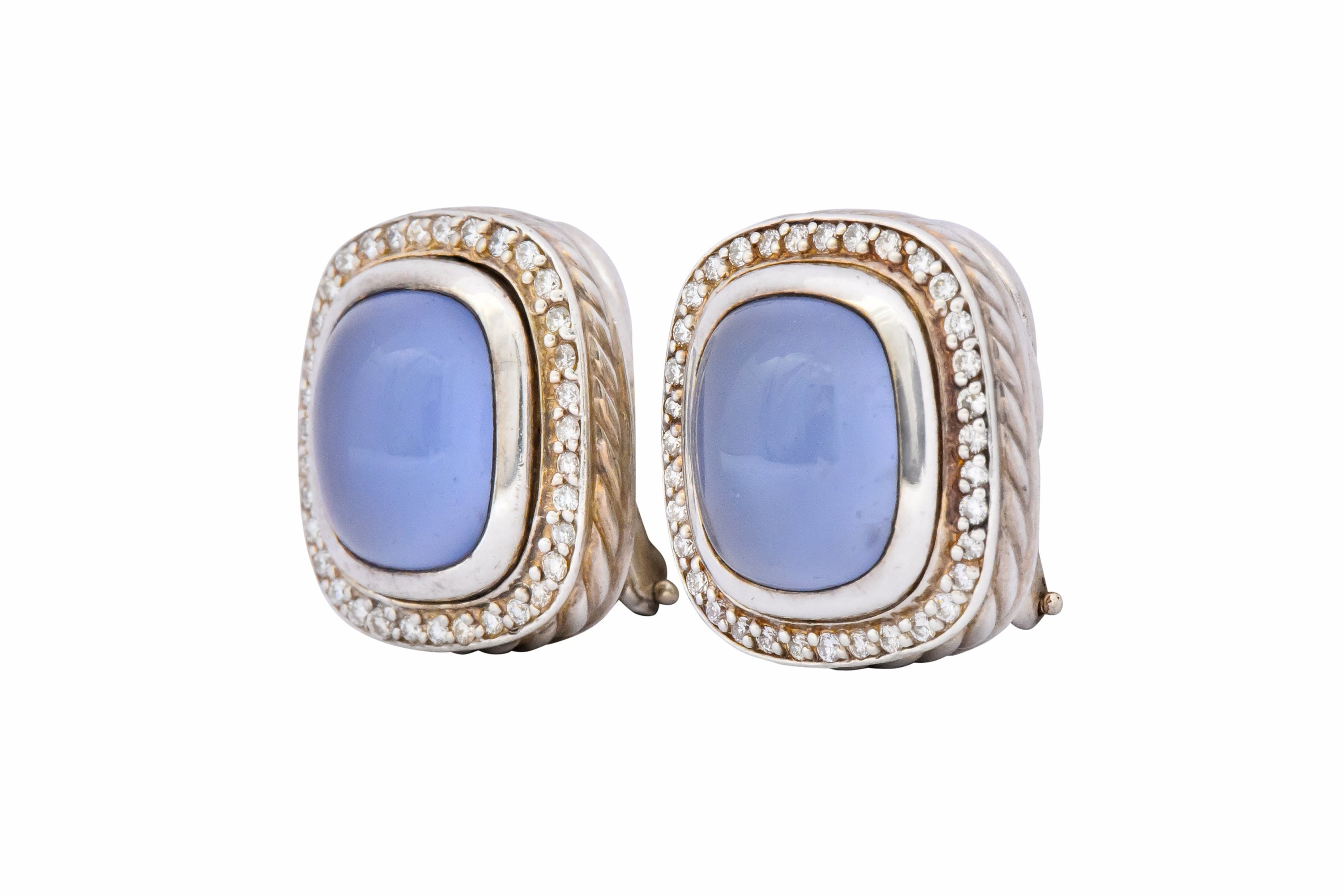 David Yurman Chalcedony 0.70 CTW Diamond Sterling Silver Earrings Wilson's Estate Jewelry