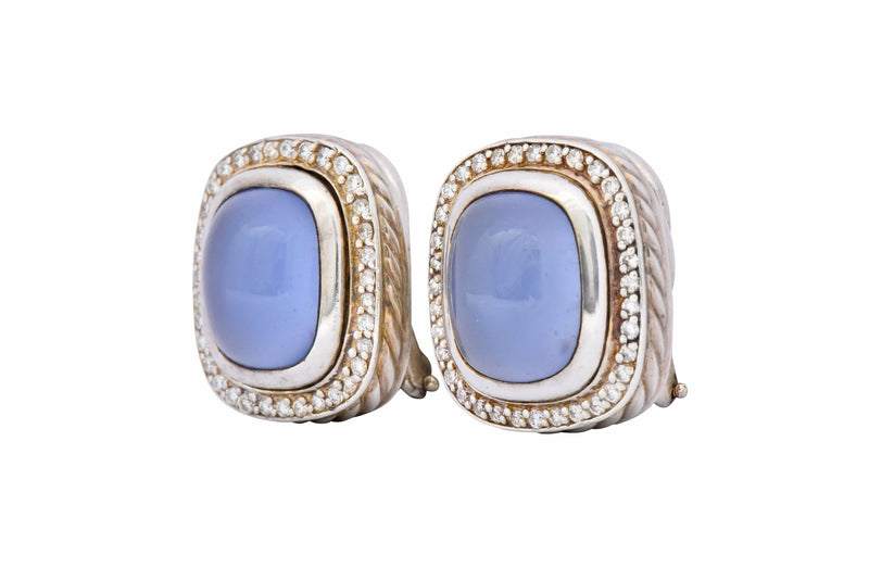 David Yurman Chalcedony 0.70 CTW Diamond Sterling Silver Earrings Wilson's Estate Jewelry