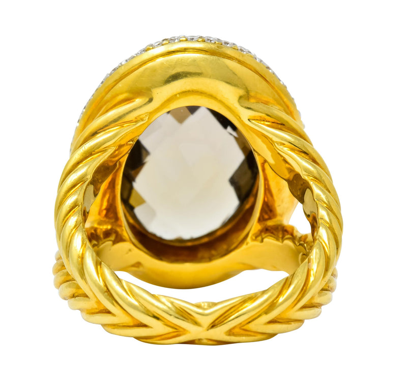David Yurman Champagne Topaz Diamond 18 Karat Gold Statement Ring - Wilson's Estate Jewelry