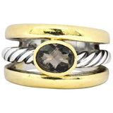 David Yurman Contemporary Smoky Quartz 18 Karat Gold Sterling Silver Ring Wilson's Estate Jewelry
