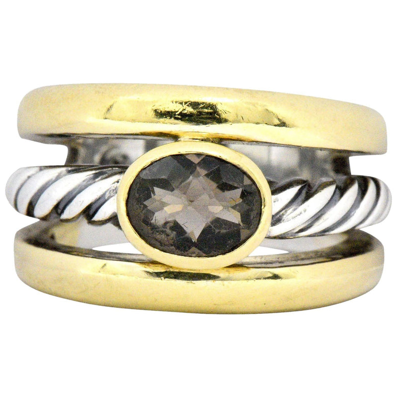 David Yurman Contemporary Smoky Quartz 18 Karat Gold Sterling Silver Ring Wilson's Estate Jewelry