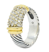 David Yurman Diamond 18 Karat Gold Sterling Silver Metro Ring - Wilson's Estate Jewelry